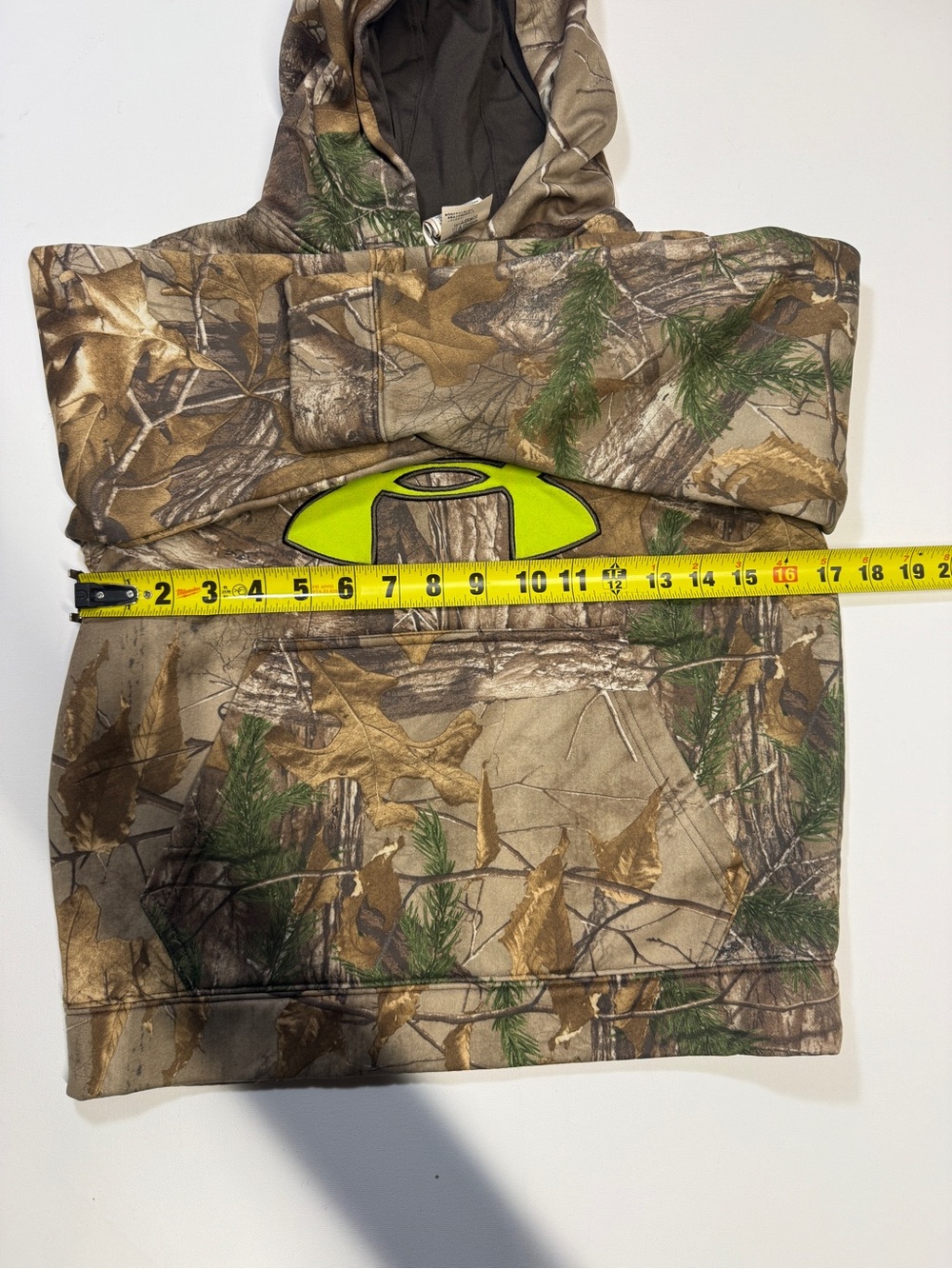 Under Armour Kids Camo Hoodie with Neon Green Logo - Brown/Green - Picture 7 of 8